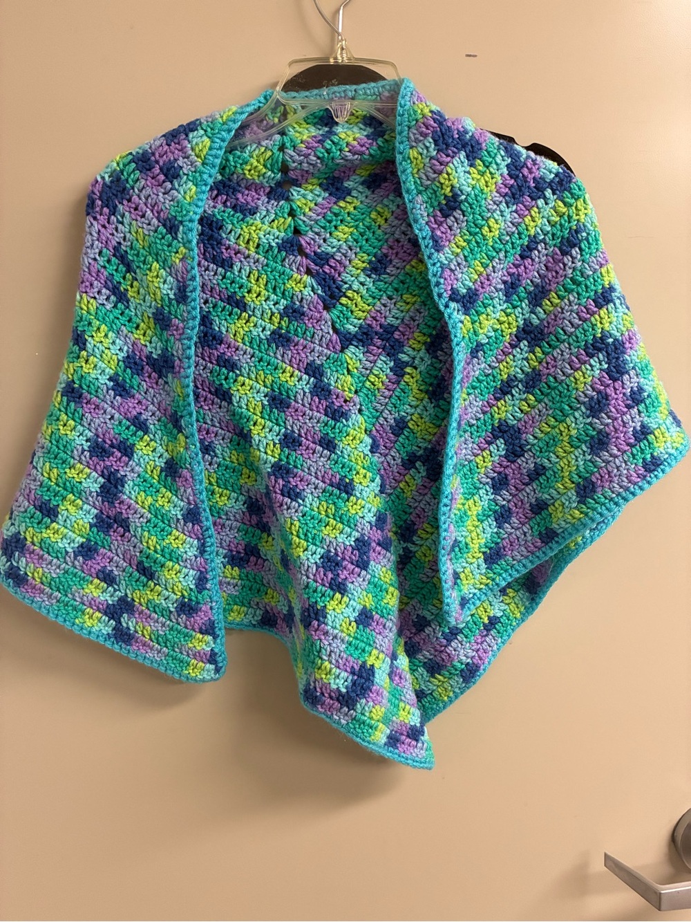 Crochet Multi-Color Womens Sweater Shawl - Blue, Green, Purple